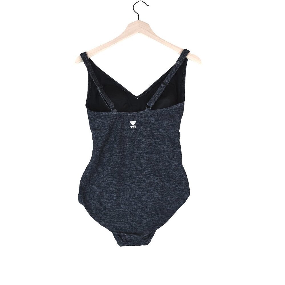 TYR Charcoal Gray V-Neck Ruched One-Piece Swimsuit 10
